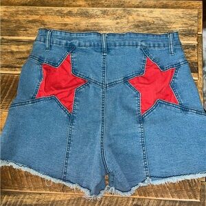 Denim Shorts with Red Star Accents